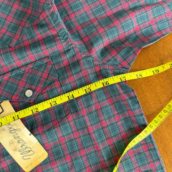 Wrangler Button Down Western Shirt Pearl Snap Plaid Navy Pink Girls XL Rodeo - Picture 12 of 12